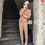 Pieces Set Women Winter Autumn Knitted Tracksuit Turtleneck Sweater Knit Pants Women Loose Clothing Suits Female Pants