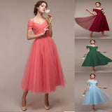 New Mesh Women's Dress Sexy One-Word Wedding Bridesmaid