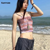 Y2k Aesthetics Camisole Tie Dye Printed Tank Tops Korean Fashion Grunge Tops Summer Sexy Punk Style Crop Tops