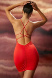 Red Pleated Keyhole Halter Mini Club