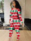 Christmas Print Long Sleeve Hollow Out
