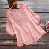 Loose Embroidery T-Shirt Woman 2025 Summer New Breathable Thin National Wind Top