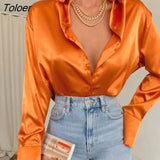Green Silk Blouse Women Autumn 2023 New Button Down Long Sleeve Satin Blouses Women Casual Solid Loose Shirts Tops