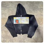 2025 Men's And Women's Hooded Sweatshirt Zipper Graffiti ID Card Print Long-Sleeved Hoodie