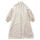 Stand Loose Plus Size Solid White Lantern Sleeve Hemp Cotton Cardigan Woman Dress 425-0-Outfit