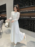 Net Color Elastic Waist Spliced Skirt-Outfit