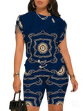 Women's Temperament Commuting Trousers Round-Neck Short-Sleeved Set In Autumn