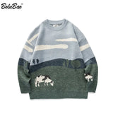 Cows Prairie Vintage Korean Fashions Sweater Mens 2021 Winter Pullover Casual Harajuku Sweater
