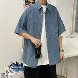 Short-Sleeved Shirt Men's Summer Korean Version Of The Trend Young Retro Leisure Bf Style Loose Cardigan Half-Sleeved Jacket-Outfit