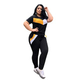 Size 2 Piece Set Women Tracksuits Patchwork Crop Top Short Sleeve Leggings Jogger Sport Suit Stretch Wholesale