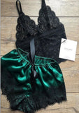 Sexy Lace Trim Satin Two Piece Pajamas