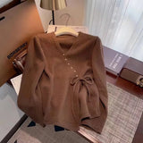 Oblique Button V-Neck Sweater Girls 2024 Spring New Design Super Good-Looking Loose Rope Knitted Cardigan-Outfit