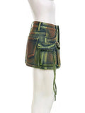 Women's Denim Skirts Tie-dye Green Irregular Spliced Multiple Pockets Cargo Mini Skirt 2024 Summer New Fashion 29L3411-Outfit