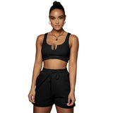 Yoga Wear Multicolor Solid U-Neck Top And Shorts Two-Piece