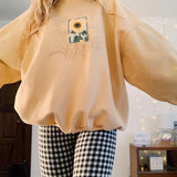 Women's Sweatshirt With Flower Print O-Neck 2020 Autumn Winter Female Casual Cute Yellow Clothes Woman Hoodies Loose