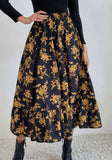Printed Modest High Waist Elastic Waist Print Midi A-Line