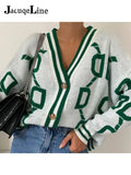 Autumn Winter 2021 V Neck Knitted Oversized Cardigan Women Sweater Long Sleeve Casual Fashion Loose Jumper Tops