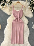 Women Summer Knitted Dress Squre Neck Sleeveless Backless Sheath Sundress Streetwear Ladies Sexy Party Long