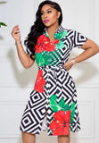 Fashion Print With Belt Short Sleeve