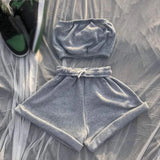 Sportswear Two Piece Sets Summer Women Sleeveless Crop Top+Drawstring Elastic Shorts Matching Set 2021 Athleisure