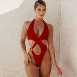 Halter One Piece Swimsuit Women 2021 New Sexy Hollow Out Swimwear Female Bodysuit Push Up Monokini Beach Bathing Suits