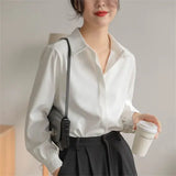Women White Shirts Formal Long Sleeve Turn Down Collar Top Solid Business Temperament Black Shirt S-5XL Classic Blouse