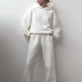 Women Fleece Sweatshirts Two Piece Set Elegant Solid Suits Hoodies Autumn Winter Oversized Pullover Sweatshirts
