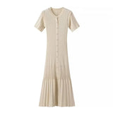 Women's Clothing Exploding Fashion Simple Solid Color Button Short Sleeves Knitted