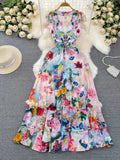 High-End Socialite Temperament Short-Sleeved Lapel Waist Show Thin A-Character Printed Shirt Dress-Outfit