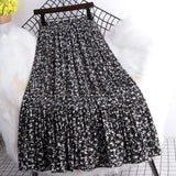 Summer Chiffon Beach Boho Maxi Women Skirt High Waist Floral Print Vintage Holiday Ruched Long Fashion Skirts