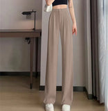 Toloer Pants Female Spring And Autumn 2024 New High Waist Hanging Feeling Loose Straight Leg Hanging Feeling Wide Leg Pants Large Size Pink Casual Pants-Outfit
