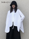 Solid Slim Shirt For Women Lapel Long Sleeve Loose Irregular Hem Button Through Blouse Female Fashion Clothing