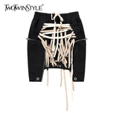 Sexy Bandage Women Skirt High Waist Patchwork Hit Color Asymmetrical Short Mini Skirts Female Fashion Clothes