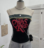Shooting Cowboy Splicing Braid Vest Babes Letter Graffiti Printing Short Sleeveless Outside Wear