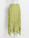 Summer Irregular Hem Skirt For Women High Waist A Line Tassels Hem Midi Solid Skirts Female Clothing Fashion