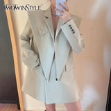 Solid Color Shoulder Pads Blazer For Women Long Sleeves Patchwork Irregular Suits Female 2022 Spring Fashion