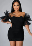 Sexy Puffed Lace Short Sleeve Off Shoulder Bodycon