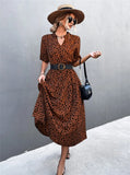 Vintage V-neck Half Sleeves Dot Print Midi Loose Holiday
