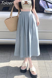 Fashion High Waist A-line Skirt Casual Elegant Summer All-match Basic Soft Casual Korean Style Design Retro