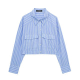New Casual Loose Striped Short Style Shirt 2298084-Outfit
