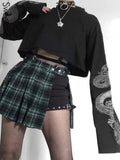 2020 Autumn Crop Sweatshirt Dragon Print Long Sleeve Korean Fashion Pullover Black Casual Gothic Streetwear