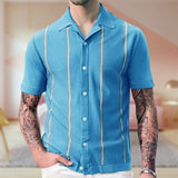 Men's New Sleeves Summer Striped Knits Suit Collar Short-Sleeved Business POLO Shirt