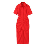 New Solid Color Back Hollowed-Out Short-Sleeved Dress In The Autumn Of 2024-Outfit