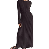 Women's Clothing 2025 Spring Knit Round Neck Pit Striped Syringe Horn Sleeve Tie Solid Color Casual Dress