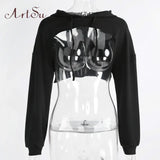 Sexy Streetwear Loose Women Hoodies Lace Up Sweatshirts Summer Autumn Long Sleeve Pullover Short Hooded Crop Top