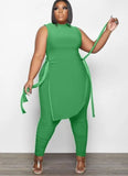Side Slit Long Shirt and Pants Plus Size 2 Piece