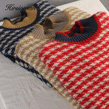 Houndstooth Knitted Cashmere Sweaters Women 2021 New Winter Loose Ladies Pullovers Warm Casual Knitwear