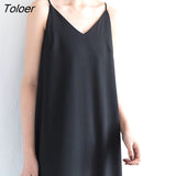 Women Chiffon Spaghetti Strap Sleeveless Dress Korean Loose V-neck Sexy Elegant Vintage Ladies Breathable Thin