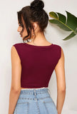 V-neck Solid Lace Up Short Tank