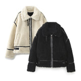 New Artificial Fur Effect Motorcycle Jacket 3548247-Outfit